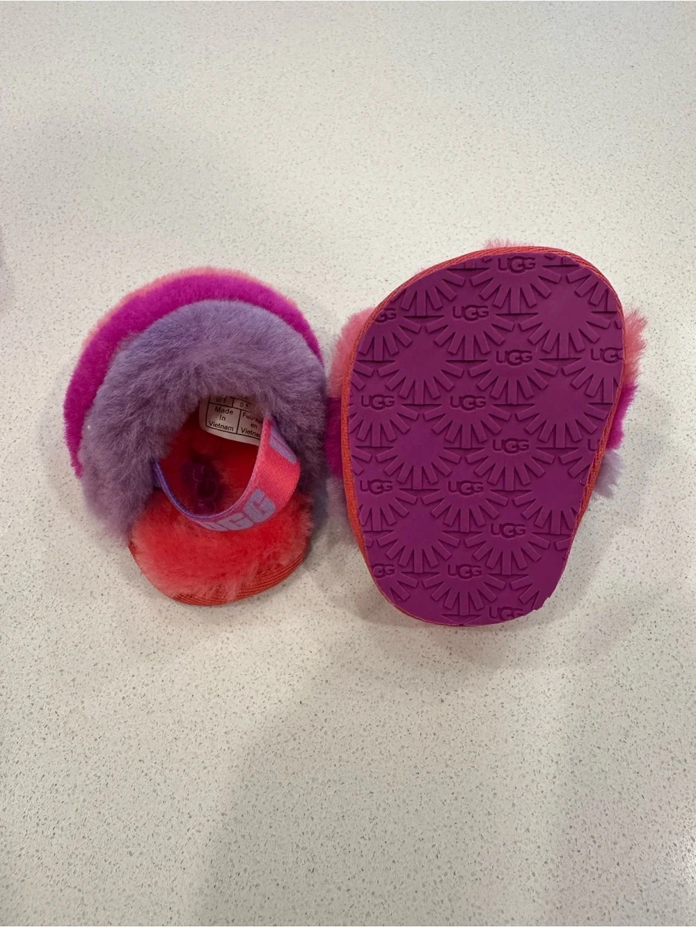 UGG Kids Multicolor Fuzzy Slide Slippers - Purple, Pink, Coral